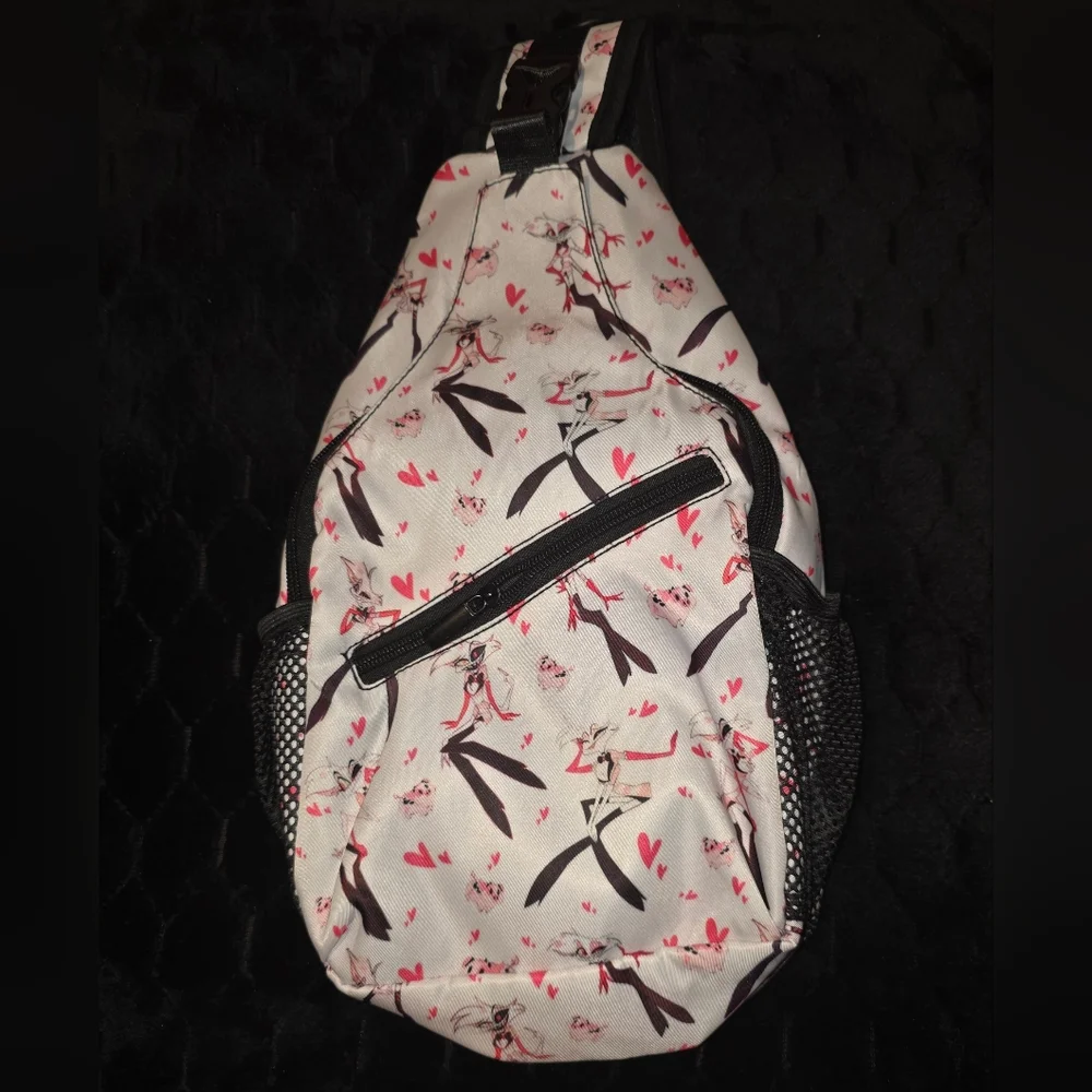 Hazbin Hotel Angel Dust Sling Bookbag Backpack Crossbody Pink/White Fanmade